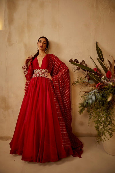 Red Organza Anarkali