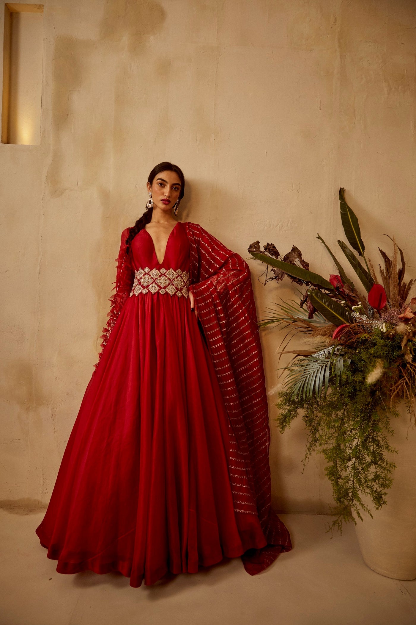 Red Organza Anarkali