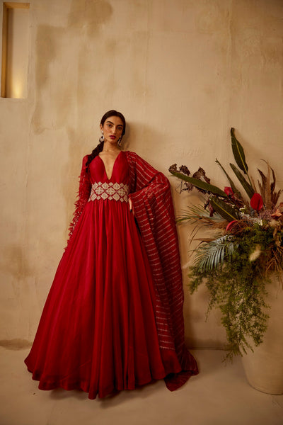 Red Organza Anarkali
