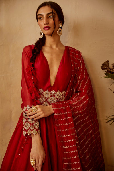 Red Organza Anarkali