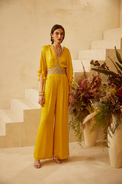 Yellow Embroidered Jumpsuit