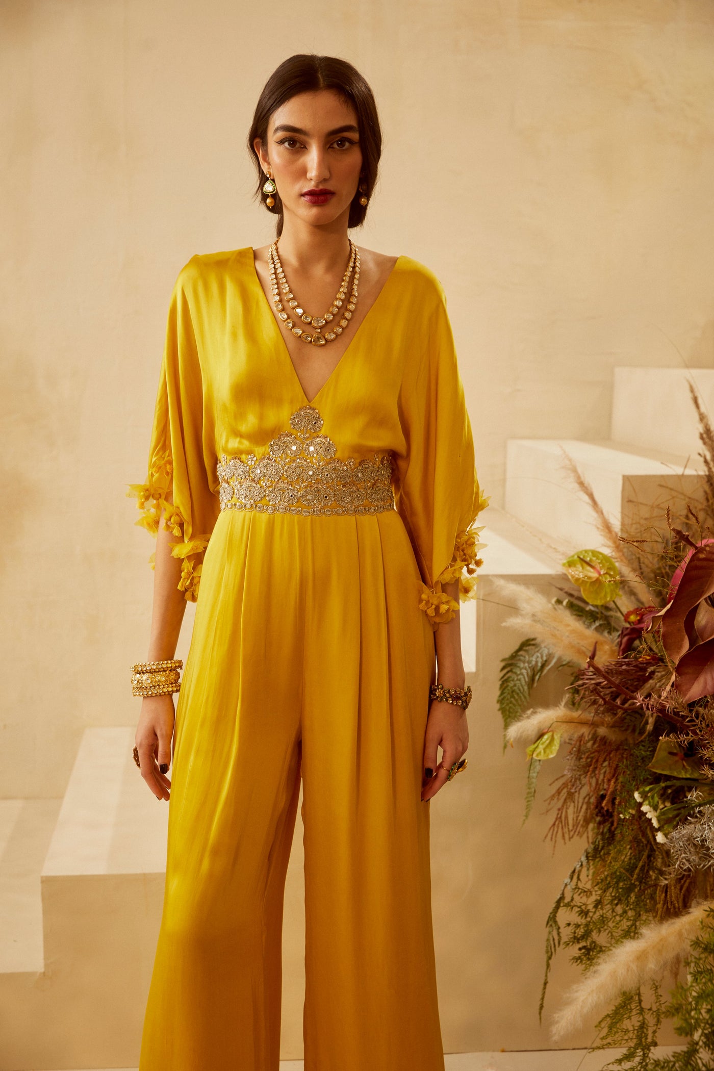 Yellow Embroidered Jumpsuit