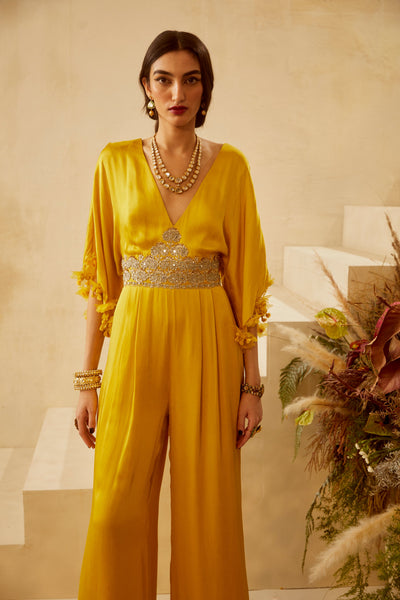 Yellow Embroidered Jumpsuit