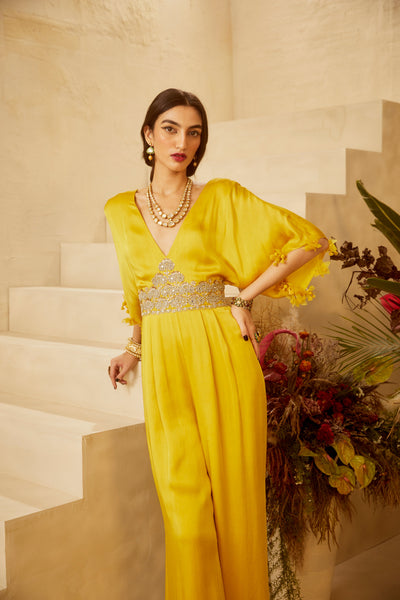 Yellow Embroidered Jumpsuit