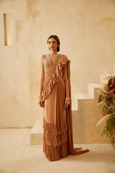 Nude Pearl Work Saree