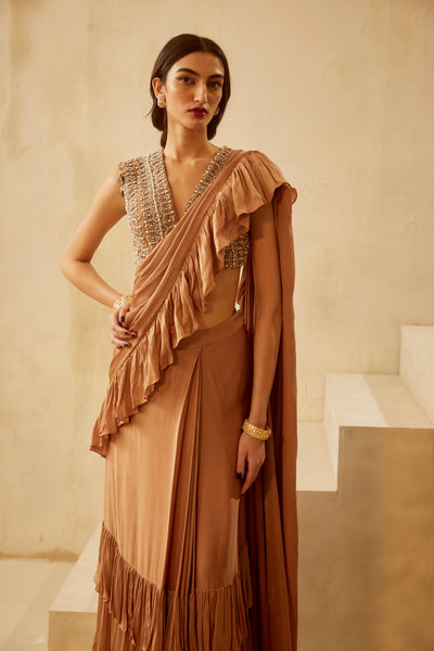 Nude Pearl Work Saree