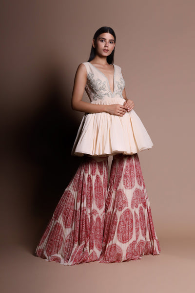 An Embellished Kurta With Printed Sharara Pants & A Statement Printed Dupatta - BHUMIKA SHARMA