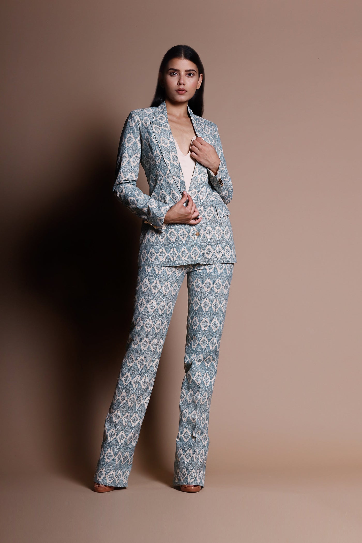 A Printed Jacket & Trouser Set With A Georgette Camisole - BHUMIKA SHARMA