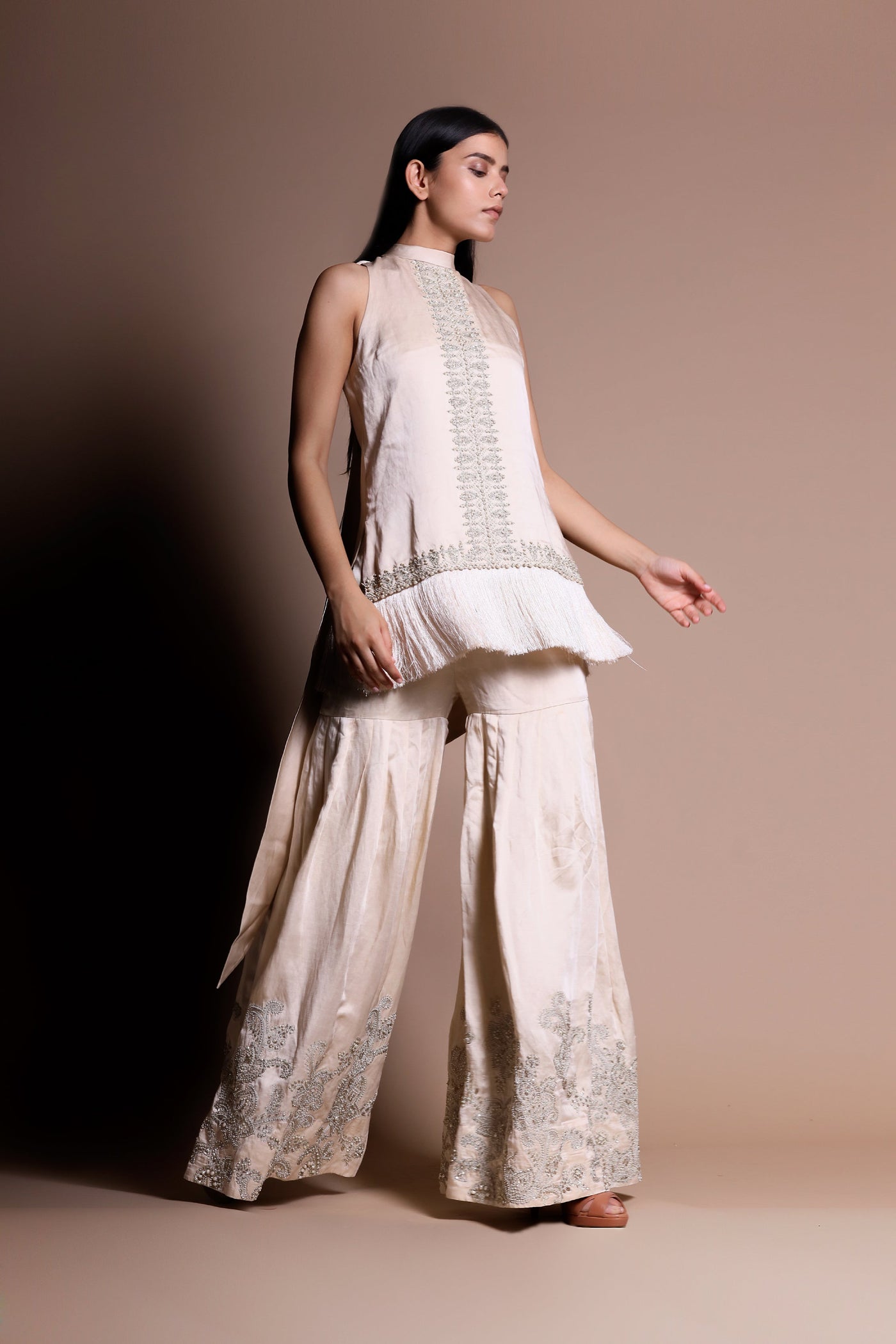 An Embellished Fringe Kurta With Embroidered Garara Pants - BHUMIKA SHARMA