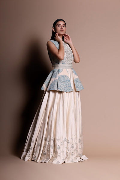 Printed Jacket with Embroidered Skirt