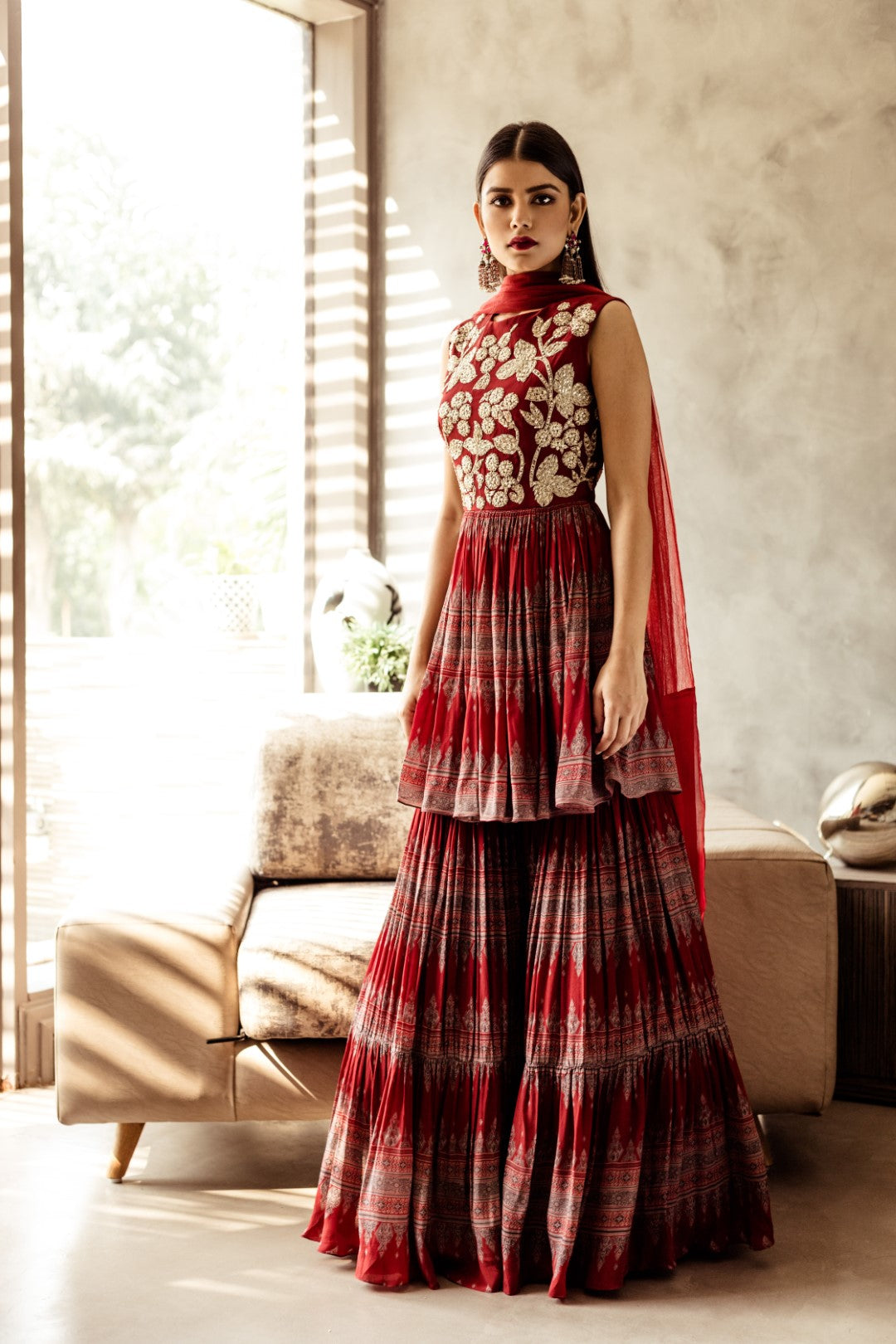 Peplum kurta with Geometric Print Sharara - BHUMIKA SHARMA