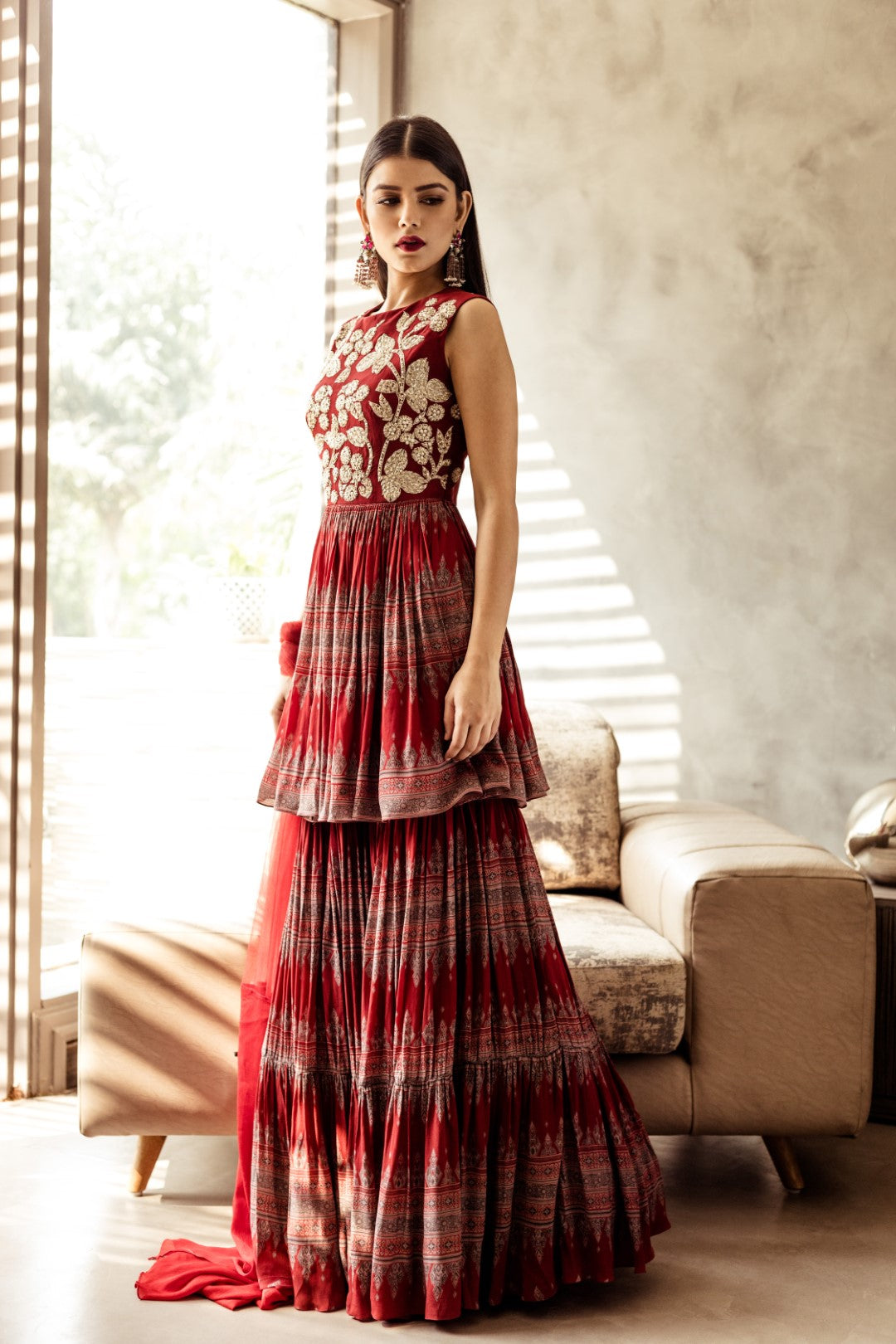 Peplum kurta with Geometric Print Sharara - BHUMIKA SHARMA