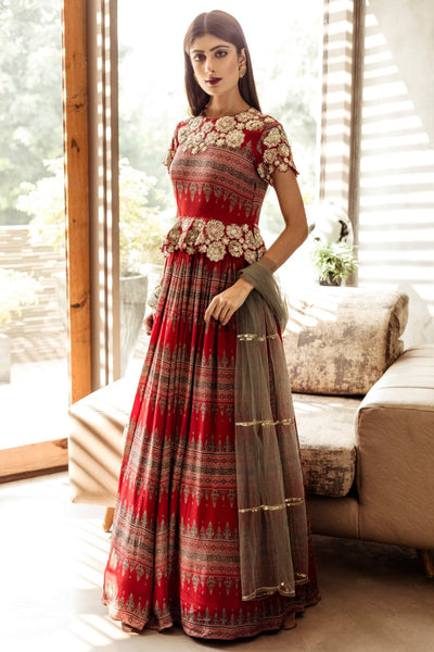 Red Peplum Anarakali Set - BHUMIKA SHARMA