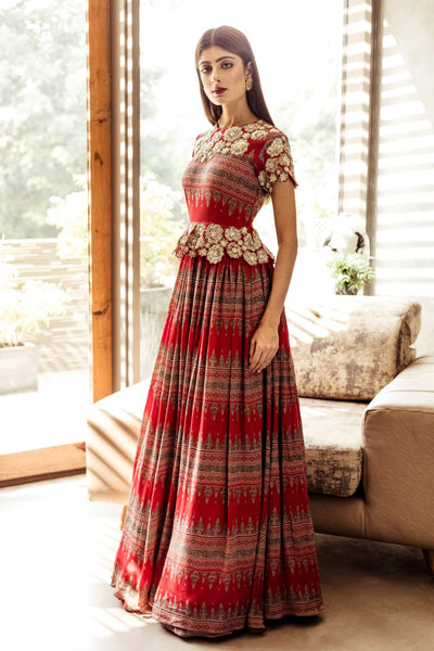 Red Peplum Anarakali Set - BHUMIKA SHARMA