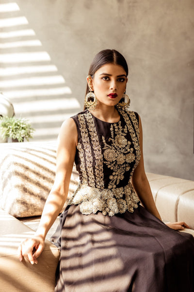 Black Embellished Peplum Gown - BHUMIKA SHARMA