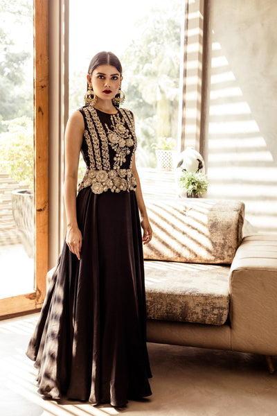 Black Embellished Peplum Gown - BHUMIKA SHARMA