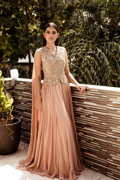 Nude Embroidered Gown - BHUMIKA SHARMA