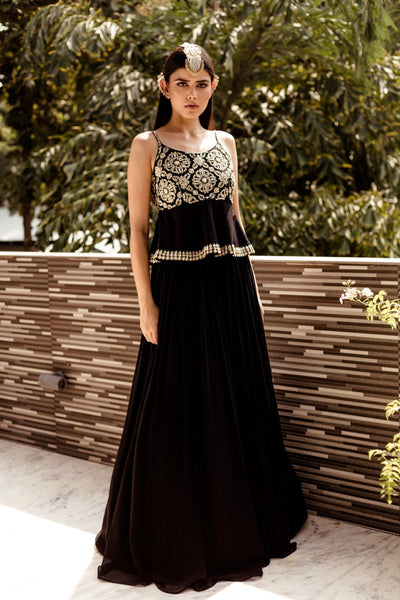 Black Strappy Peplum Set - BHUMIKA SHARMA