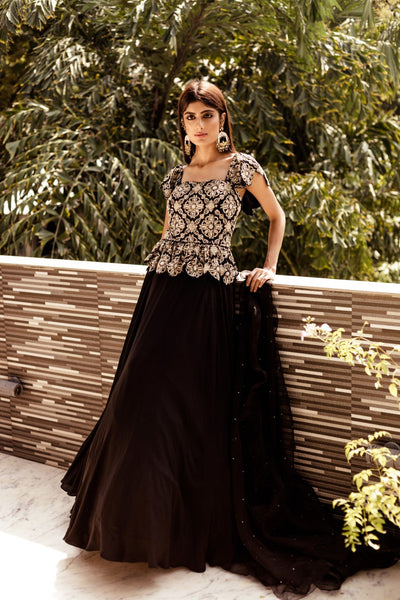 Black Peplum Gown Set - BHUMIKA SHARMA