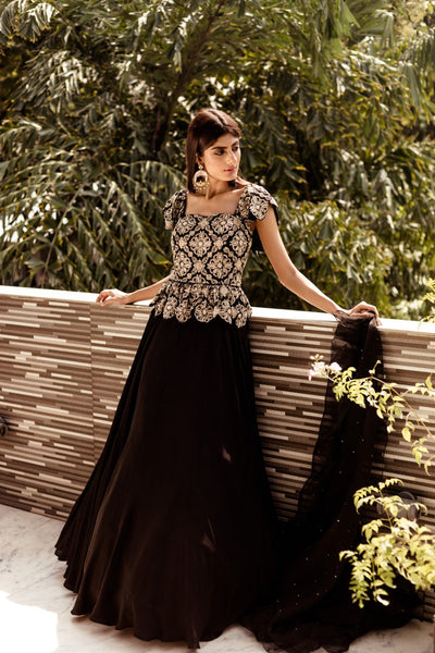 Black Peplum Gown Set - BHUMIKA SHARMA