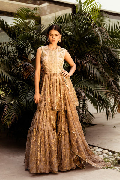 Gold Foil Print Garara Set - BHUMIKA SHARMA