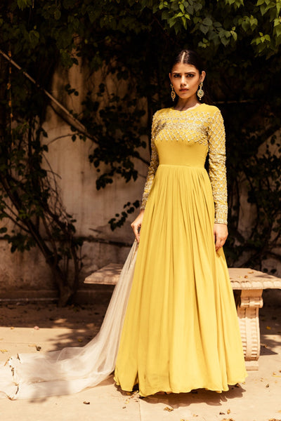 Yellow Embellished Anarkali - BHUMIKA SHARMA