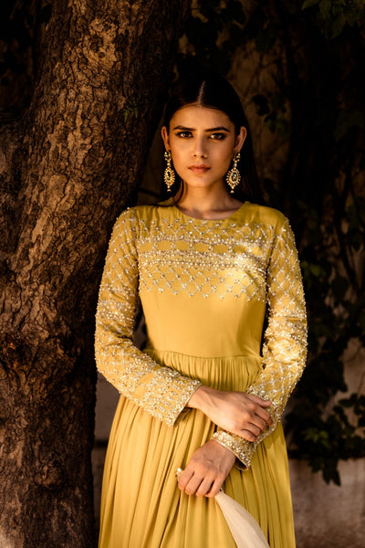 Yellow Embellished Anarkali - BHUMIKA SHARMA