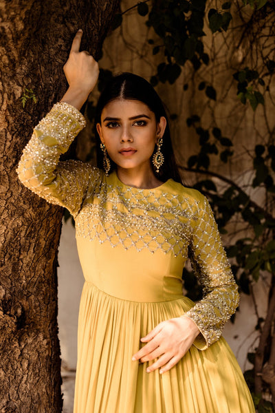 Yellow Embellished Anarkali - BHUMIKA SHARMA