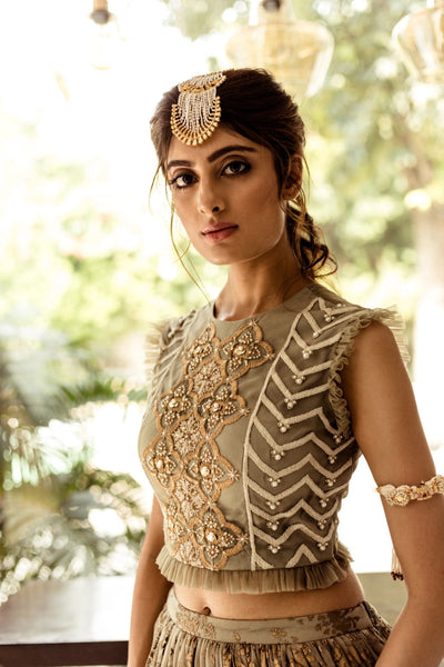 Green Gold Foil Print Lehenga Set - BHUMIKA SHARMA