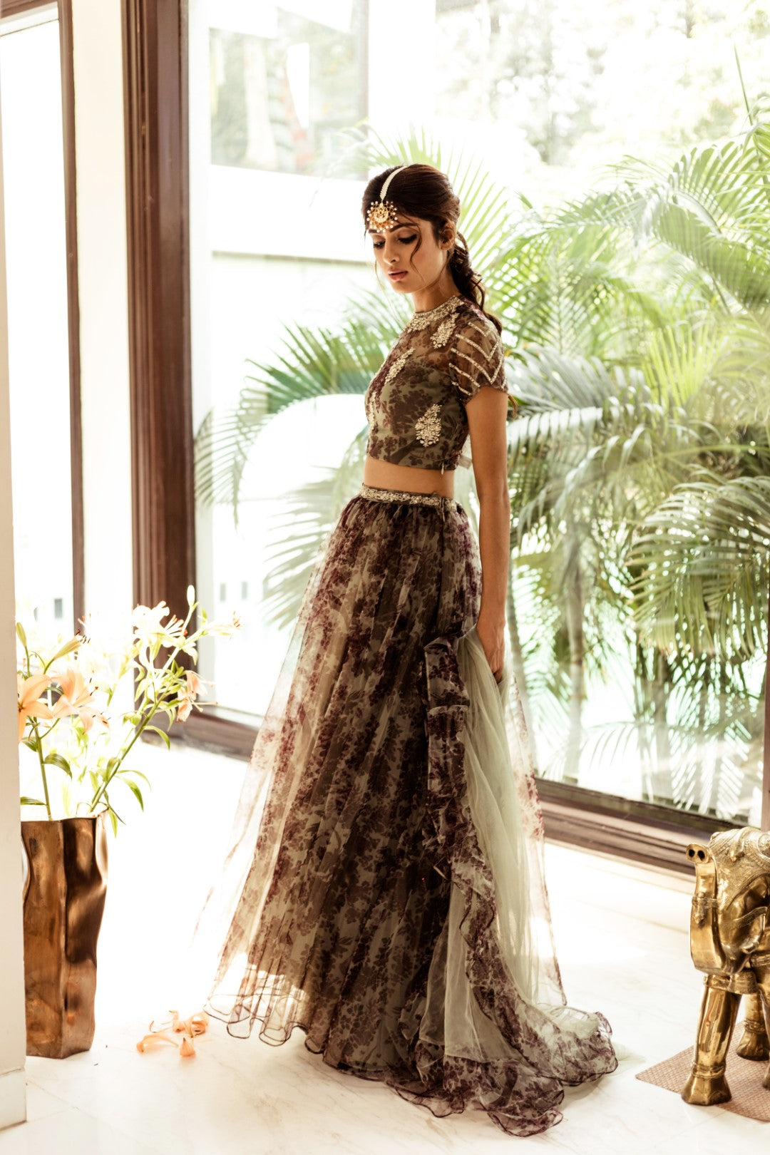 Green Bird Motif Printed Lehenga Set - BHUMIKA SHARMA