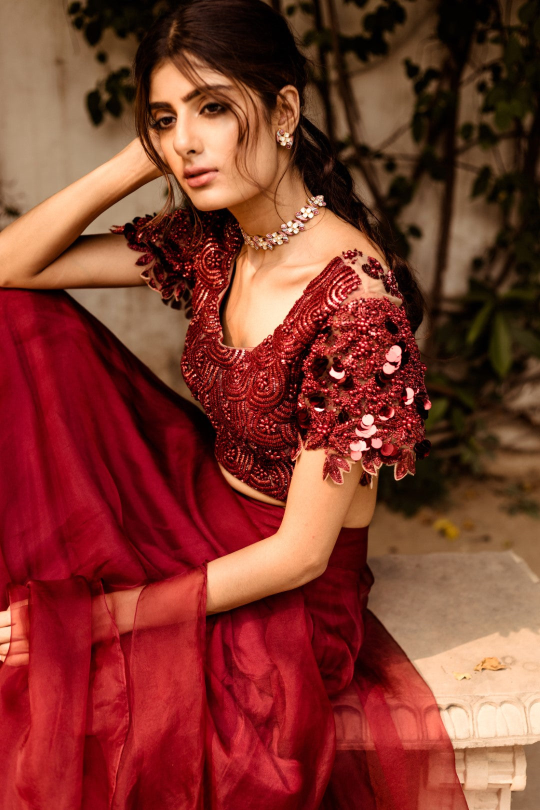 Marsala Organza Lehenga Set - BHUMIKA SHARMA