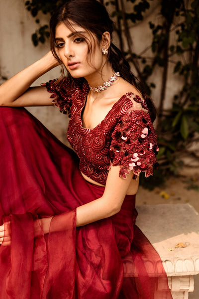 Marsala Organza Lehenga Set - BHUMIKA SHARMA