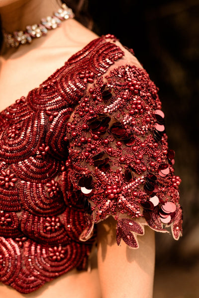 Marsala Organza Lehenga Set - BHUMIKA SHARMA