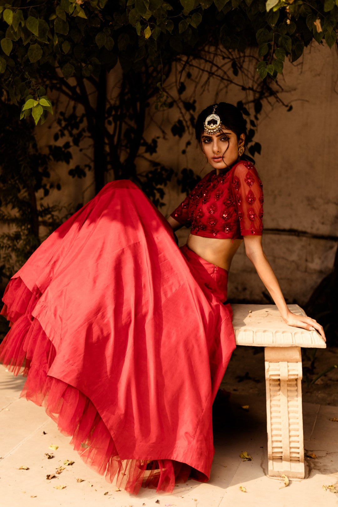 Red Monotone Skirt with Blouse - BHUMIKA SHARMA