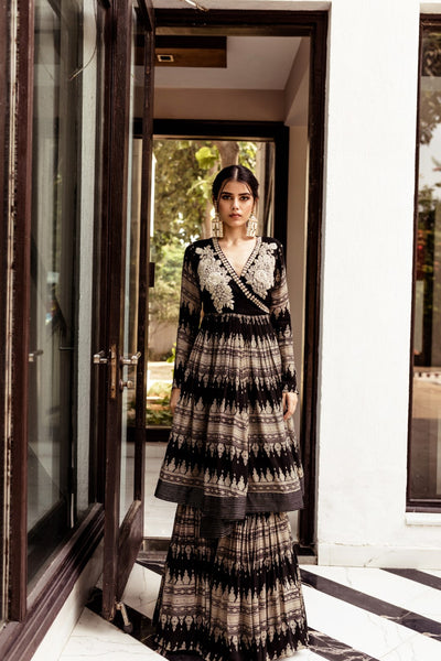 Black Angrakha and Garara Set - BHUMIKA SHARMA