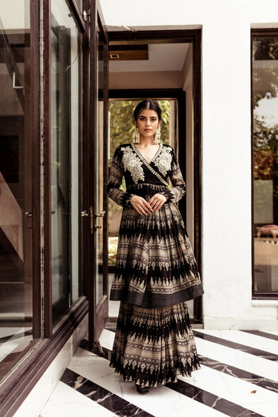 Black Angrakha and Garara Set - BHUMIKA SHARMA