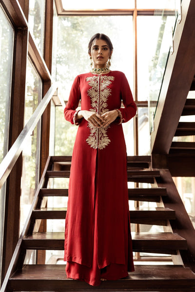 Red Kurta and Palazzo Set - BHUMIKA SHARMA