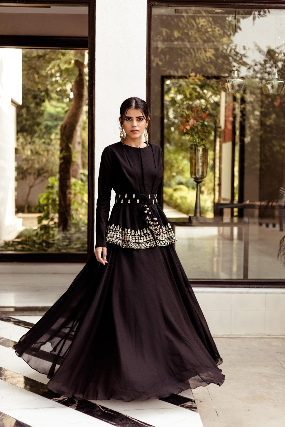 Black Anarkali Jacket Set - Main Image