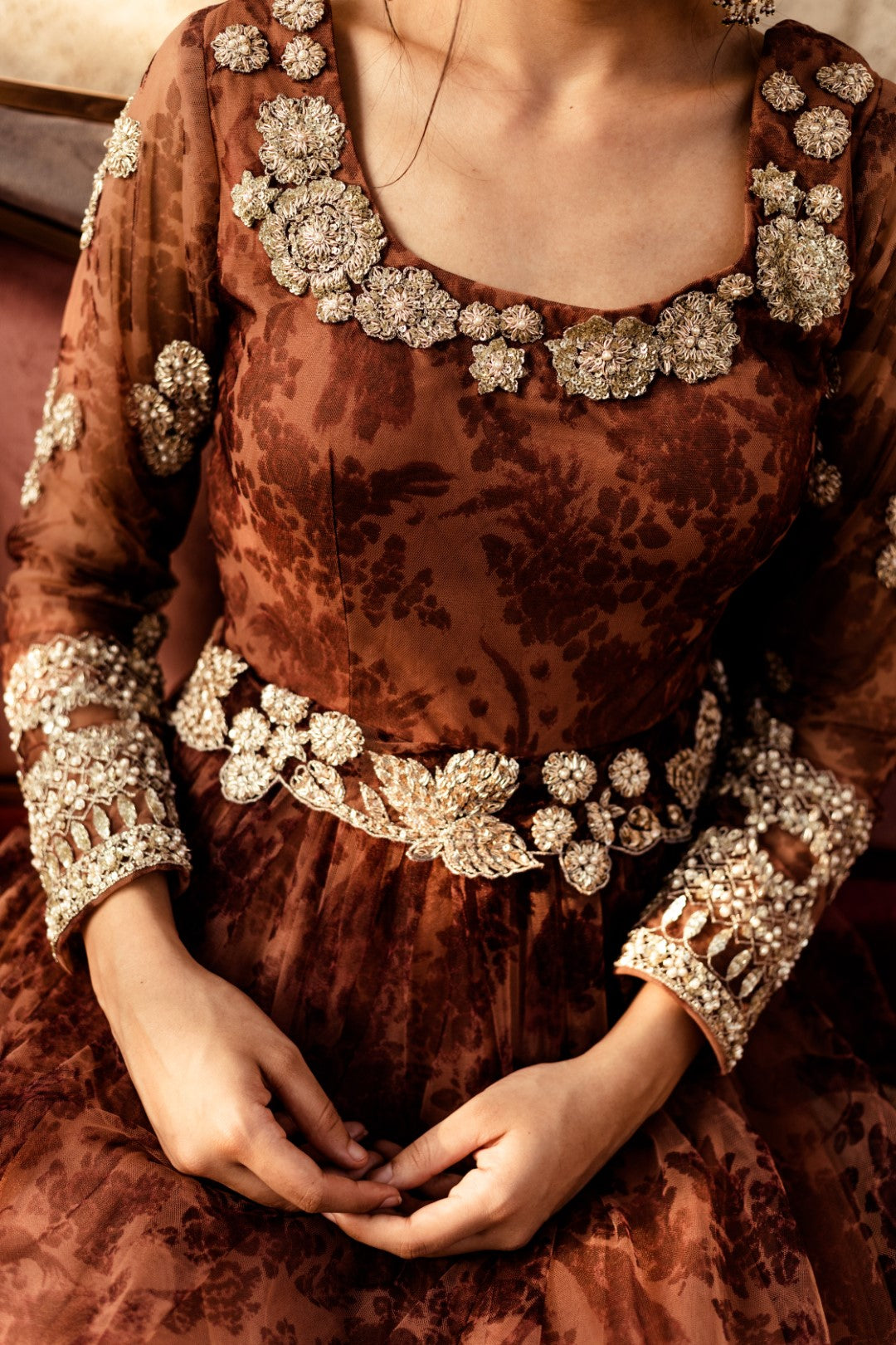 Nude Floral Print Anarkali - BHUMIKA SHARMA