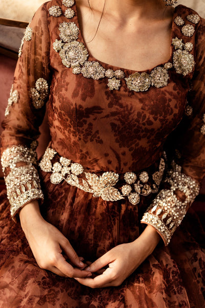 Nude Floral Print Anarkali - BHUMIKA SHARMA