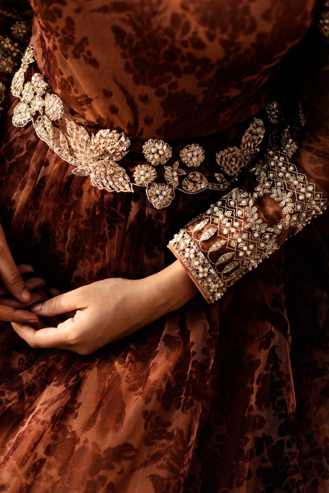 Nude Floral Print Anarkali - BHUMIKA SHARMA
