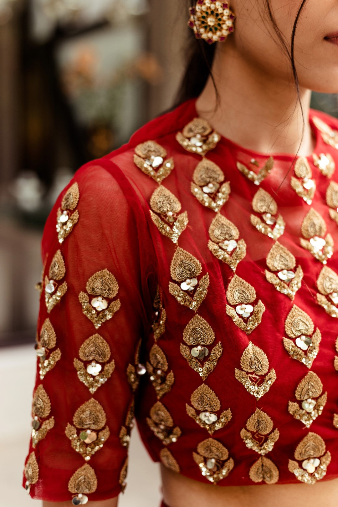 Red Leaf Motif Lehenga Set - BHUMIKA SHARMA