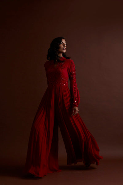 Red Flared Jumpsuit - BHUMIKA SHARMA