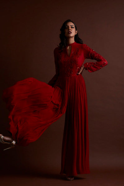 Red Flared Jumpsuit - BHUMIKA SHARMA