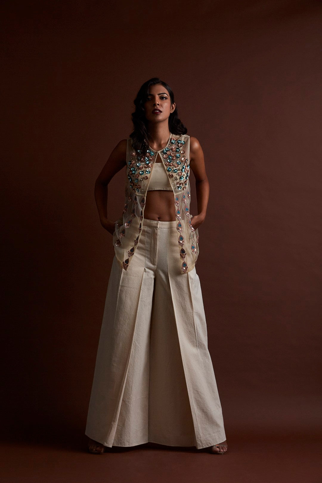 Ivory Tulle Pants and Jacket Set - BHUMIKA SHARMA