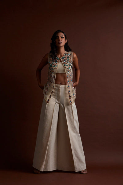 Ivory Tulle Pants and Jacket Set - BHUMIKA SHARMA