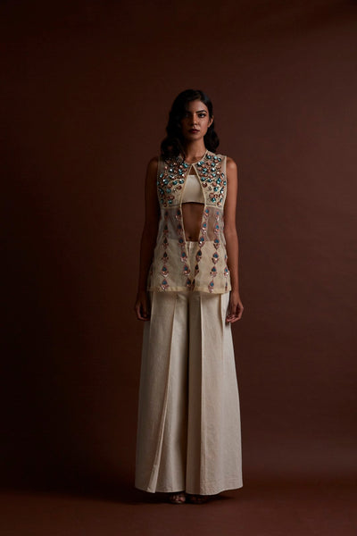 Ivory Tulle Pants and Jacket Set - BHUMIKA SHARMA