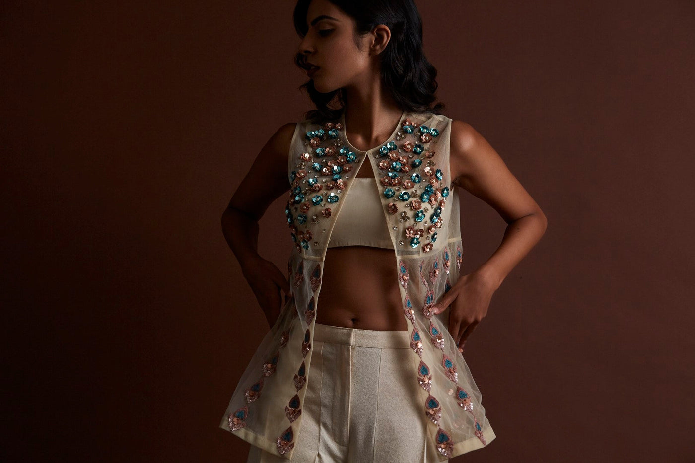Ivory Tulle Pants and Jacket Set - BHUMIKA SHARMA
