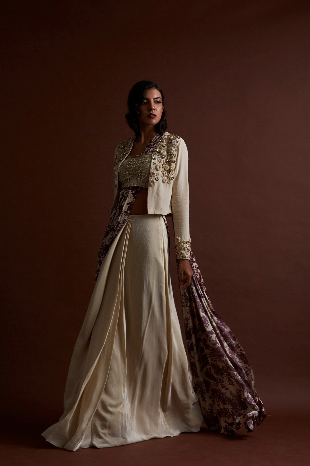 Ivory Printed Saree and Jacket - BHUMIKA SHARMA