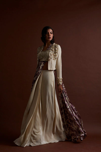Ivory Printed Saree and Jacket - BHUMIKA SHARMA